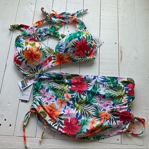 NWT time & tru tropical floral skirted bikini